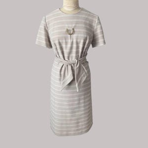 Vintage 60s Polyester Knit Day Dress - Mary Roberts New York - Geometric Stripe A-Line