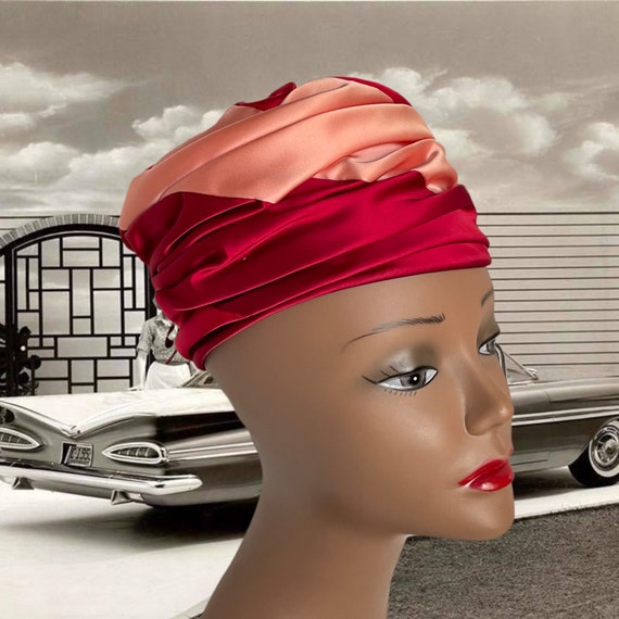 Vintage 1960s Satin Toque, Pillbox Turban Style H… - image 1