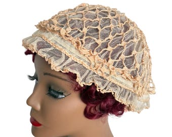1920s Edwardian Filet Crochet Night Cap Nightcap Boudoir