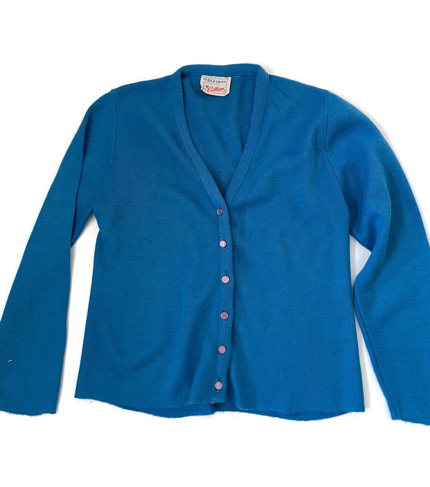 Vintage 1960s Orlon Cardigan Sweater Colleen Knitwear Blue | Etsy
