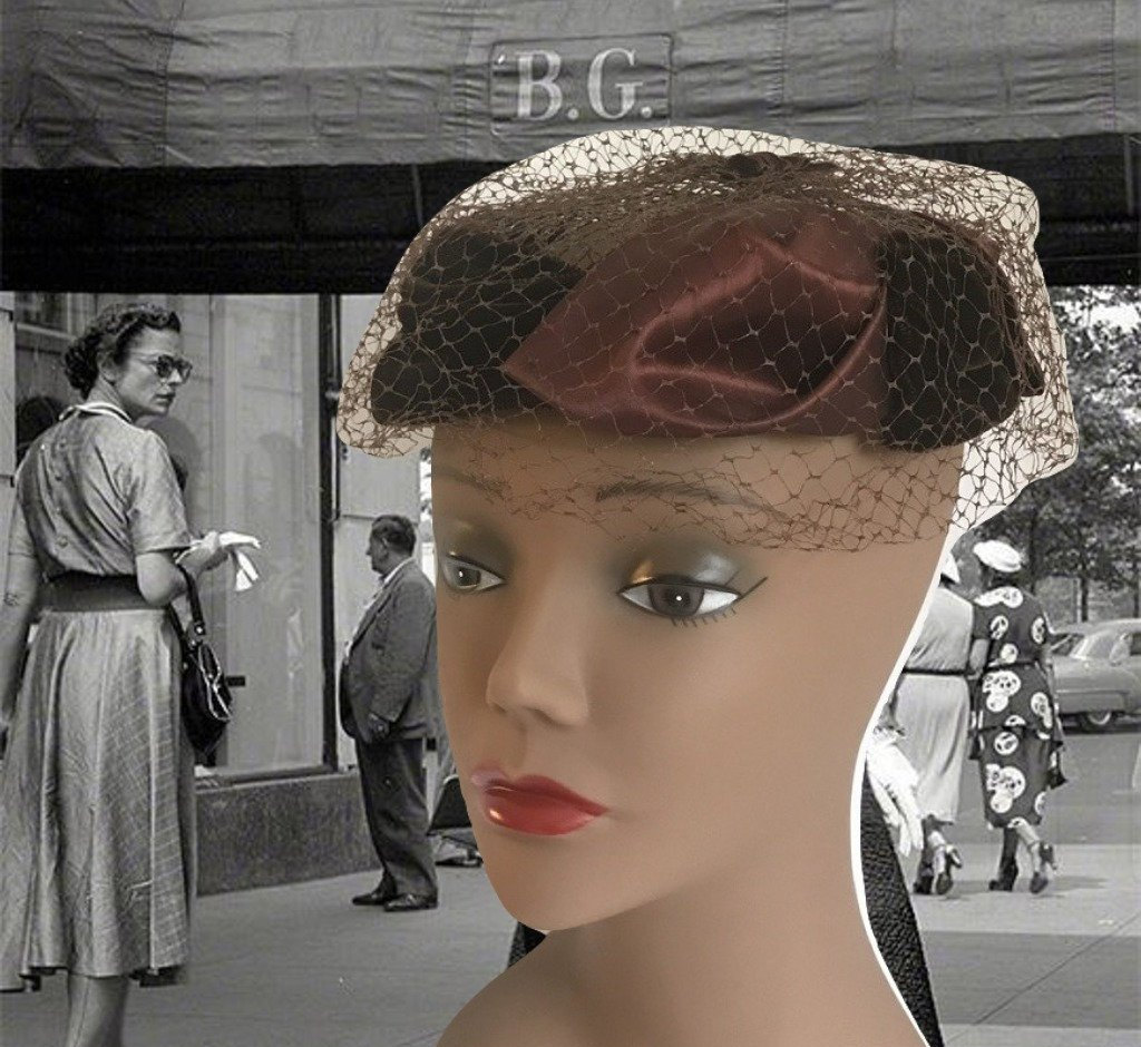 1960's Ladies Halo Hat Netting Brown 