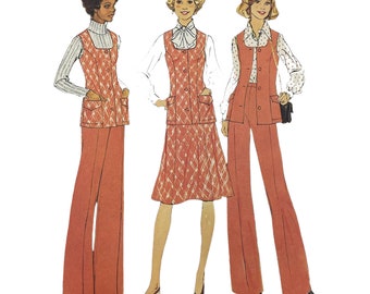 Vintage 1970s Simplicity Sewing Pattern, Look Slimmer Pants Skirt and Vest, Two Sizes 22 1/2 and 24 1/2, Plus Size 1975 Pattern, Bust 45-47