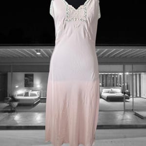 Vintage Lingerie 1940s Yolande Pink Full Slip, Embroidery and Lace Trim, Slip Dress, Size 38, Nightie, Sexy Sleepwear