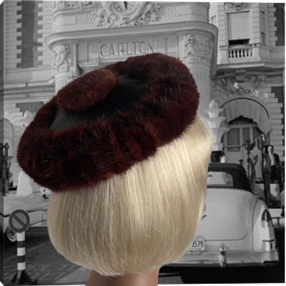 1960s Vintage Mink Pillbox Hat, Kiki by New Wadle… - image 1