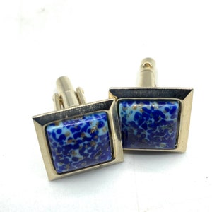 Vintage Cufflinks, Blue and Gold Tone, Mens Accessories, Unisex Jewelry, Gift for Him, Square Cuff Links