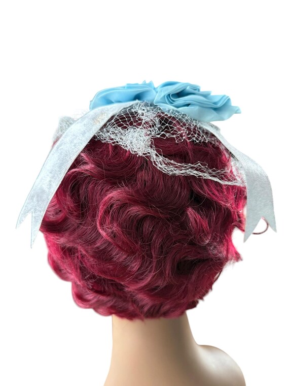 Vintage 1950s Blue Chiffon Fascinator Hat: Rose, Veil  display picture 1