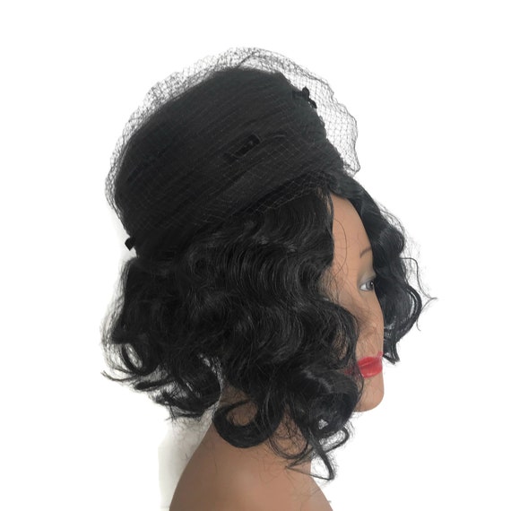 Vintage Black Pillbox Hat: Mid Century Tulle Cocktail Hat - Etsy display picture 1