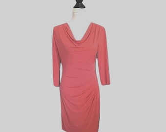 1990s Vintage Rotes Kleid: Donna Rico drapierter Ausschnitt, Gr. 6