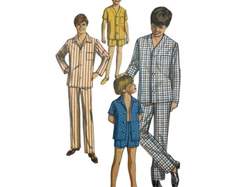 1970s Vintage Sewing Pattern, Pajamas Boys and Teens, Simplicity 8860, Size 12 Chest 26, Two Piece Pajamas, UN-CUT, Factory Folds