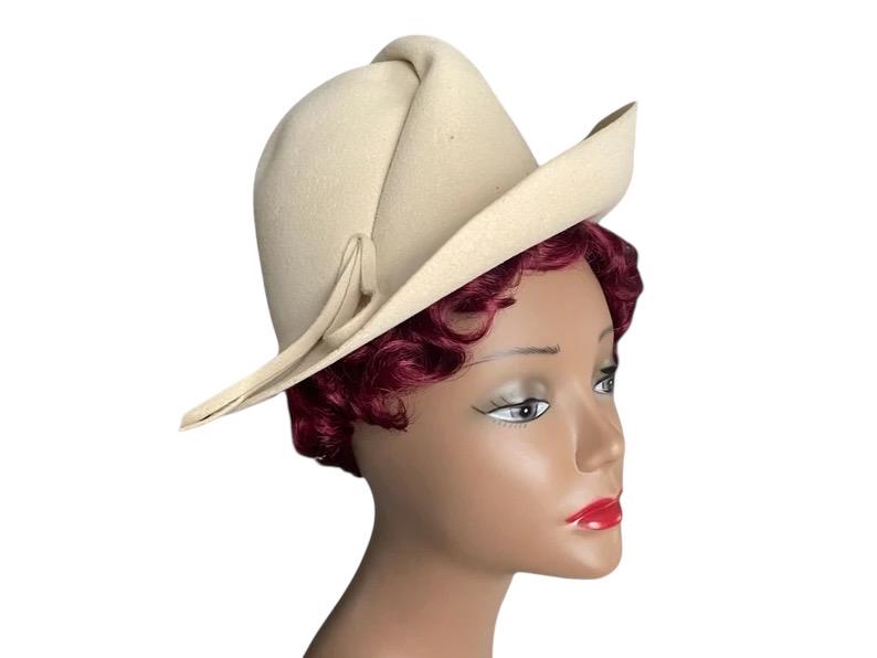 Vintage Mr. John Wool Felt Hat: 1970s Beige Brimmed Formal  display picture 3