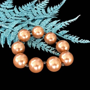 Vintage Chunky Faux Pearl Stretch Bracelet Big Copper Color Beads Expansion Bracelet Costume Jewelry Chunky Bracelet