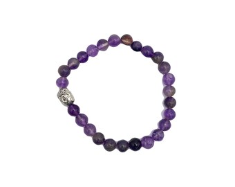 Amethyst with Buddha Charm - Stretch Bead Bracelet