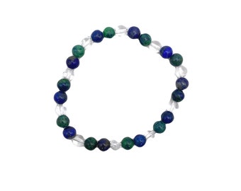 Chrysocolla, Lapis Lazuli + Clear Quartz Stretch Bead Bracelet
