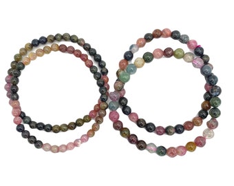 Multi Tourmaline: Pink, Green + Black - Stretch Bead Bracelet