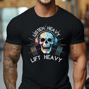 Luisteren Heavy Lift Heavy Skull Workout T-Shirt Workout Bodybuilding Power Lifting Shirt Gym Gewichtheffen T-shirt Cadeau voor Metal Heads
