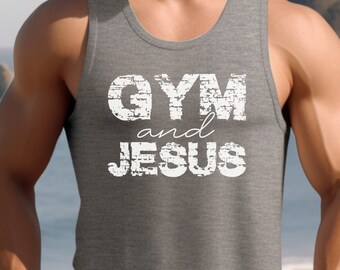 Gym and Jesus Tank Top Christian Workout Shirt Bodybuilding Bro Tank Religious Fitness Clothing Apparel Motivational Muscle Shirt Gym Gift