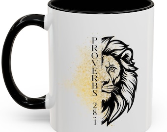 Proverbs 28:1 Lion Mug Gift for Men Women Biblical Religious Mug Gift Christian Coffee Cup Bold as a Lion Bible Verse Coffee Mug