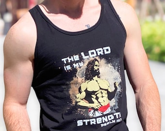 The Lord is My Strength Tank Top for Men Women Workout Tank Top Buff Jesus Muscle Shirt for Christians Religious Gift Workout Bro Tank
