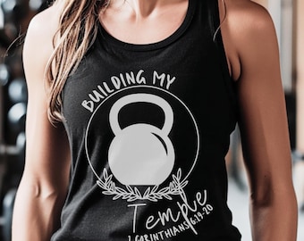 Building My Temple Racerback | 1 Corinthians 6:19-20 Bible Verse Workout Tank | Christian Faith Apparel | Gym Tank Top | Gift for Women
