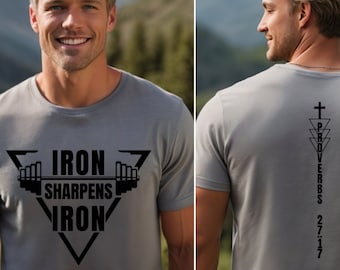 Iron Sharpens Iron T-Shirt Christian Workout Tee Shirt For Lifting Bodybuilding Crossfit Bible Verse Shirt Workout Clothing Religious Gift
