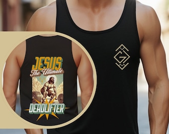 Chemise chrétienne Jesus the Ultimate Deadlifter, Dieu est plus grand que les hauts et les bas Chemise musculaire pour homme, cadeau chrétien, chemise religieuse