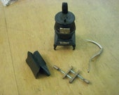 Four Pieces Dollhouse Diorama Tableau Sized Old Fashioned Items Pot Bellied Stove Scythe Anvil Clamp