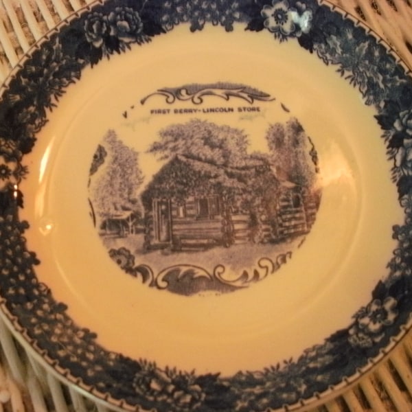 Mid Century China 4.75" Souvenir Plate Abraham Lincoln Store Petersburg Illinois Old English Staffordshireware Adams Potteries  England