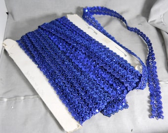 15 Yards Vintage 3/4" Wide Dark Royal Blue Sequin and Cord Trim Sewing Costumes Dancewear Crafts Decor Cosplay Embellishment