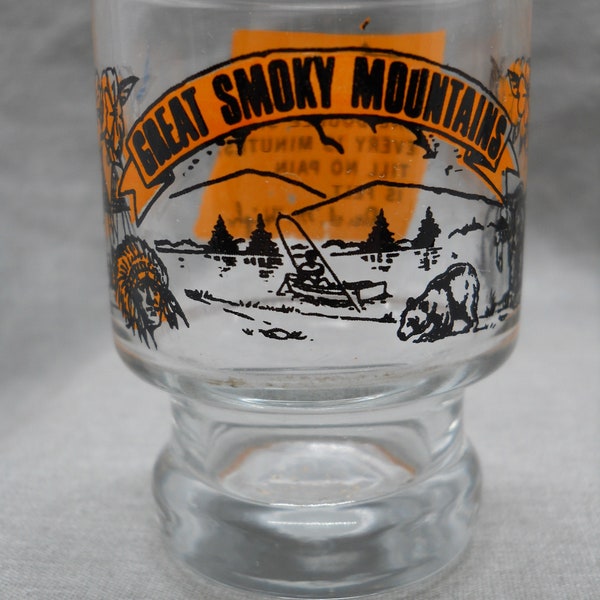 Vintage Single Souvenir Shotglass Shot Glass Great Smoky Mountains Orange Black Graphics Text