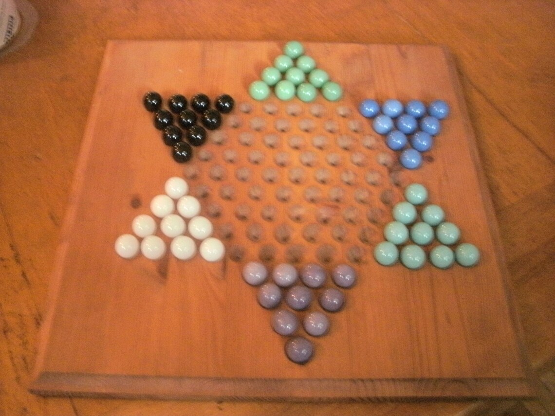 Vintage Wooden Chinese Checkers Board and 60 Glass Marbles Etsy