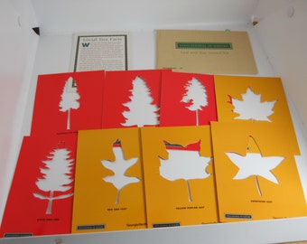 Unused Vintage Pack 8 Laminated Tagboard Tree Leaf Stencils Georgia Pacific Promo Info Pamphlet Stenciling Paper Crafts Junk Journals