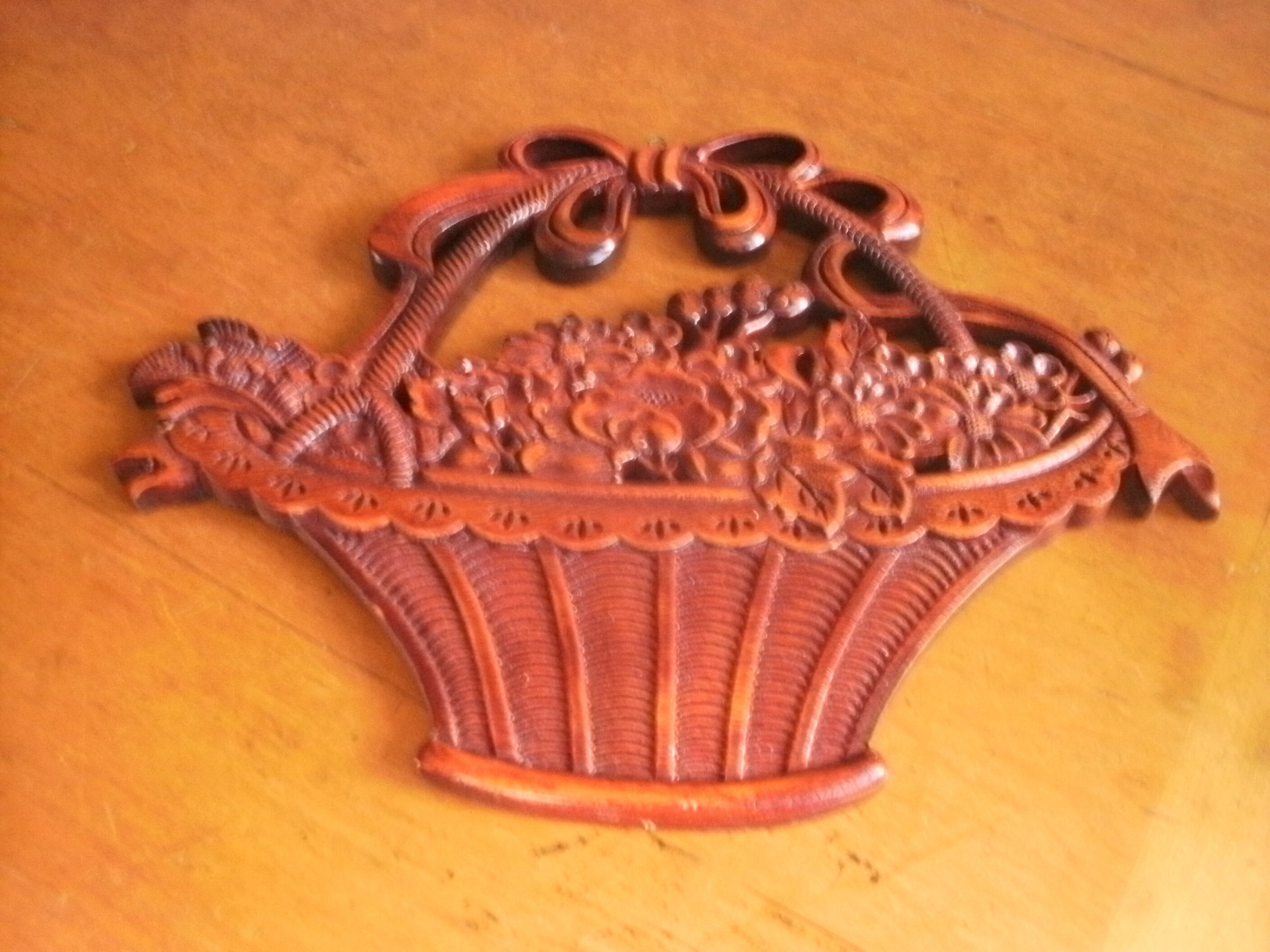 Vintage Carved Wooden Wall Plaque Basket of Flowers Detailed Etsy