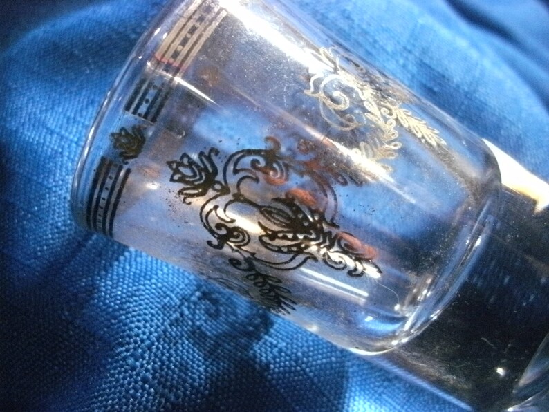 4 Vintage Mid Century Sturdy Single Shot Glasses Elegant Gold Details Heavy Bases
