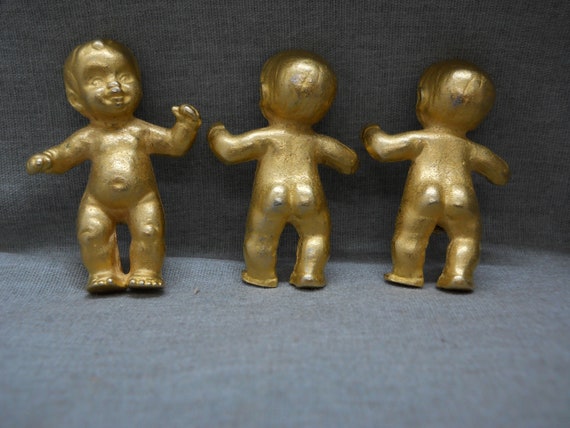 3 Vintage Gold Tone Baby Pins Brooches 2" Sturdy - image 1