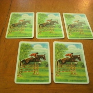 5 Vintage Unused Playing Cards Equestrian Horse Jumper Theme Swap Trade Collect Crafts