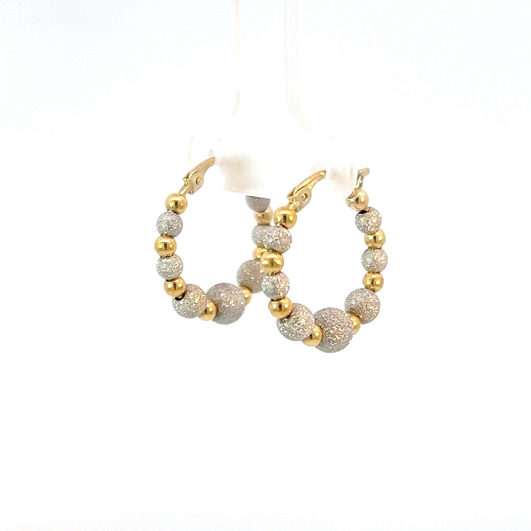ピアス 18K Yellow / White Gold Beaded Beads Hoop 18K YELLOW DESIGNER GOLD BEAD EXTRA LARGE HOOP EARRINGS