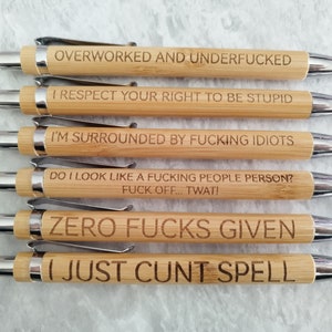 Bamboo pen, laser engraved. Rude, adult, joke. Personalised, secret Santa, stocking filler.