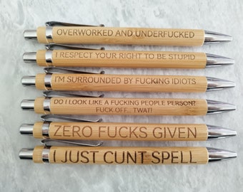 Bamboo pen, laser engraved. Rude, adult, joke. Personalised, secret Santa, stocking filler.