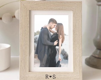 Initials with Heart | Engagement Photo | Wedding Newlywed Anniversary Bridal Shower Gift for Couple | Personalized Picture Frame