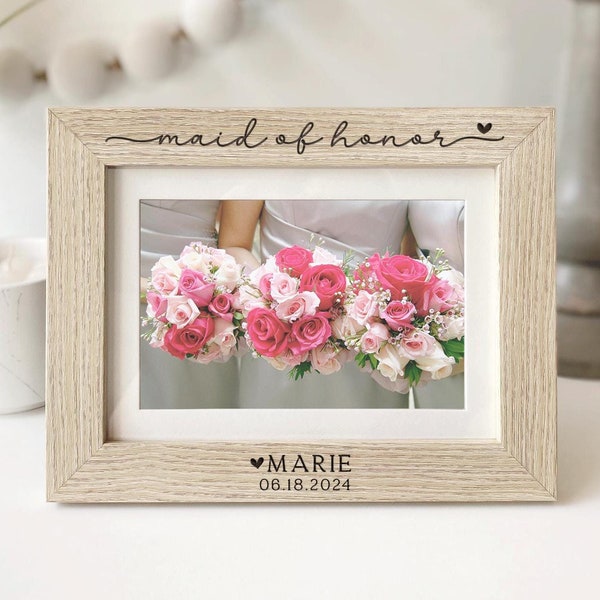 Maid of Honor | Personalized Picture Frame | Thank You Gift from Bride & Groom | Photo Gift for Bridal Wedding Party