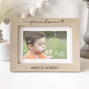 Grandson | Personalized Baby Name Picture Frame | First Grandchild Grandbaby Gift | Child Name Photo Frame | New Grandparent Gift
