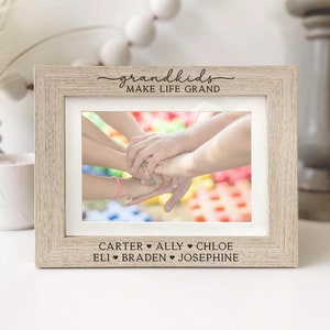 Grandkids Make Life Grand | Personalized Picture Frame | Grandparents Christmas Gift Birthday Gift for Grandma Grandpa | Grandchildren Names