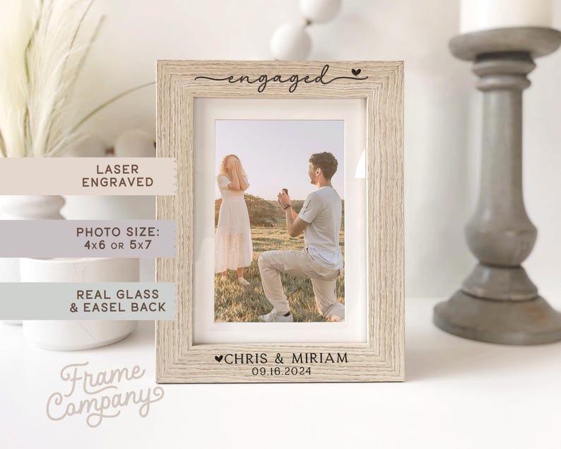 Engaged Personalized Picture Frame | Engagement Photo Frame | Bride & Groom to be | Bridal Shower Gift | Announcement Reveal | She said Yes image 2