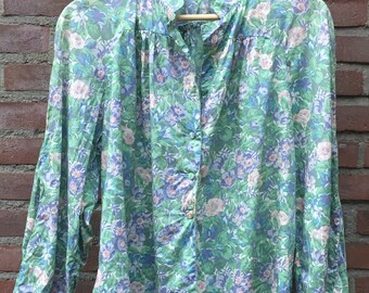 80’s Orange Floral Secretary Blouse by Laura Mae