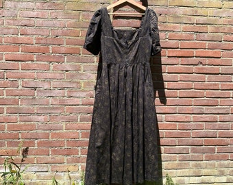 Black with gold printed vintage Laura Ashley dress