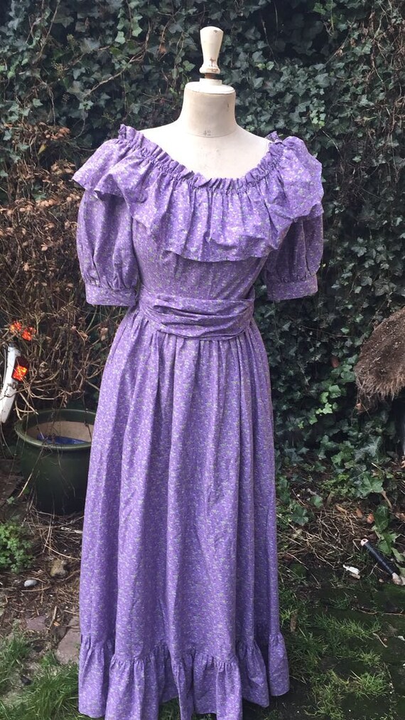 Vintage lilac Laura Ashley dress with ruffle colla