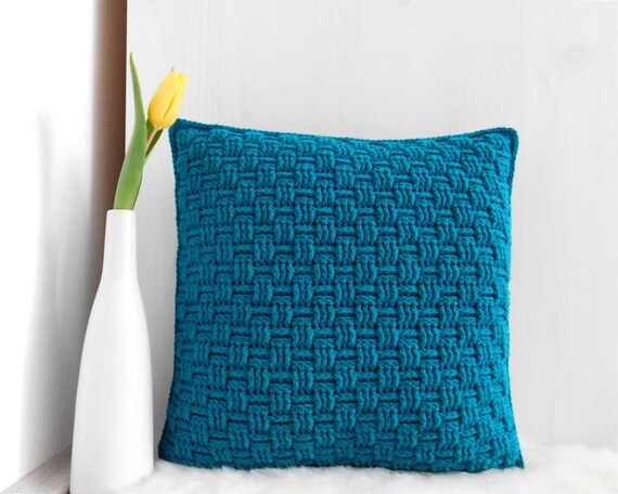 Dark Turquoise Crochet Pillowcase Throw Pillow Covers 16x16 Etsy