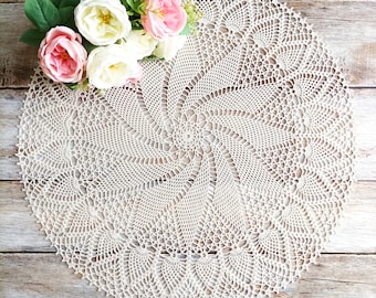 Hand Crocheted Cotton Doily, Vintage Style Table Centerpiece Decoration (25 inches)