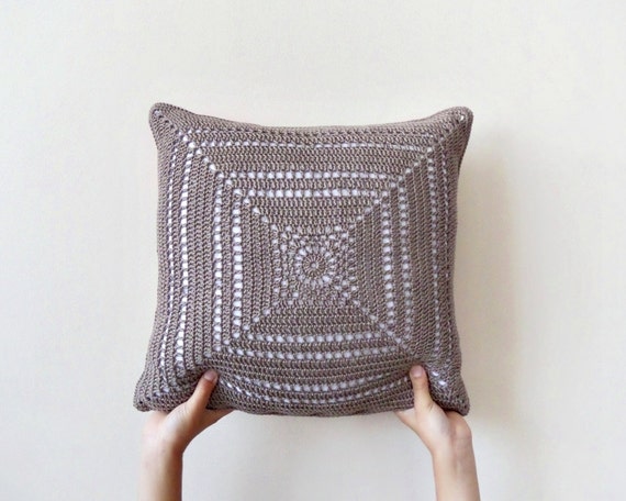 Brown crochet pillowcase throw pillow Pillow Covers Brown Throw Pillows
