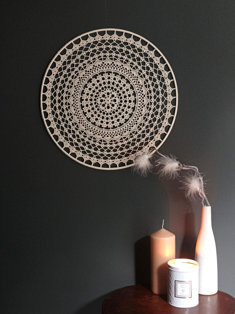 Crocheted Mandala Wall Hanging, Cotton Suncatcher, Cottage Chic Decor (30 or 45 cm) image 2